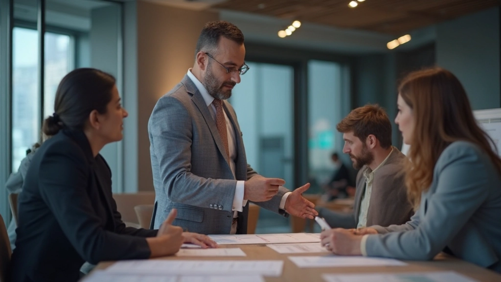 Снимок тренера по обслуживанию, объясняющего процедуры команде в конференц-зале