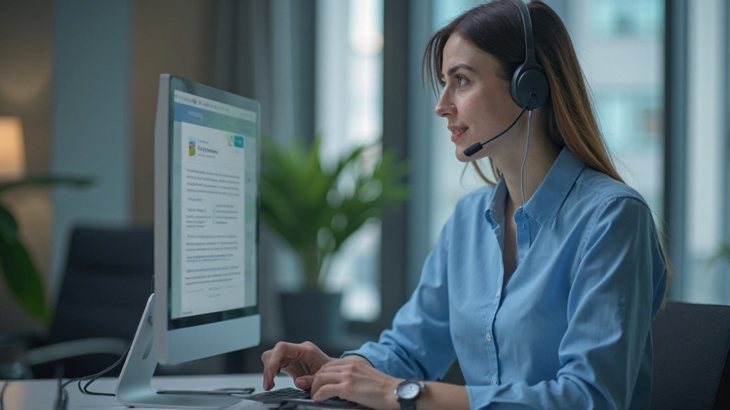 Профессиональное фото агента поддержки за компьютером в современном офисе