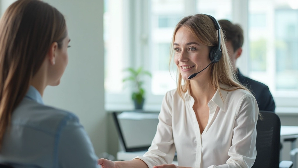 Профессиональный разговор консультанта с клиентом в офисе через видеозвонок